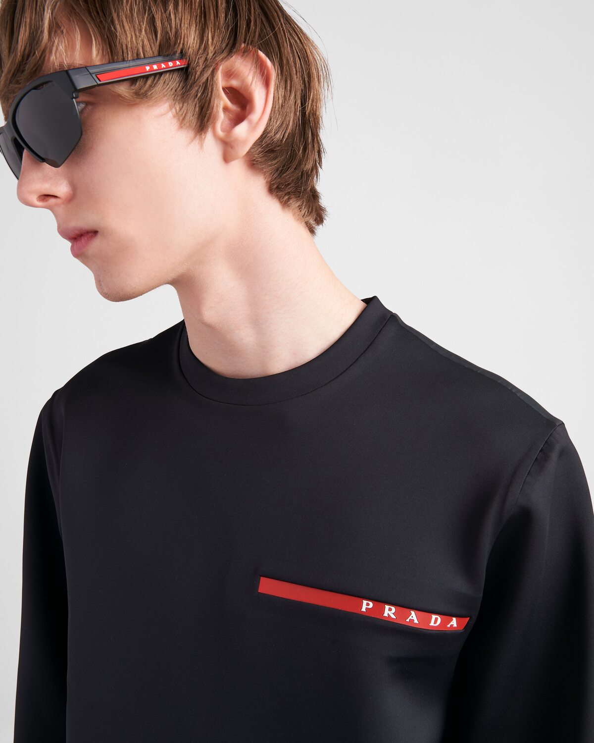 Свитшот из переработанного двойного джерси Prada, черный — фото 3