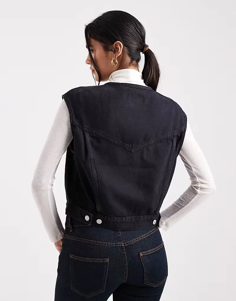 Джинсовый жилет-блузон vintage Levis Levi's, черный — фото 2