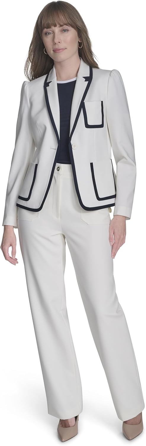 Женский однотонный пиджак Tommy Hilfiger с длинным рукавом, Ivory/ Midnight — фото 2