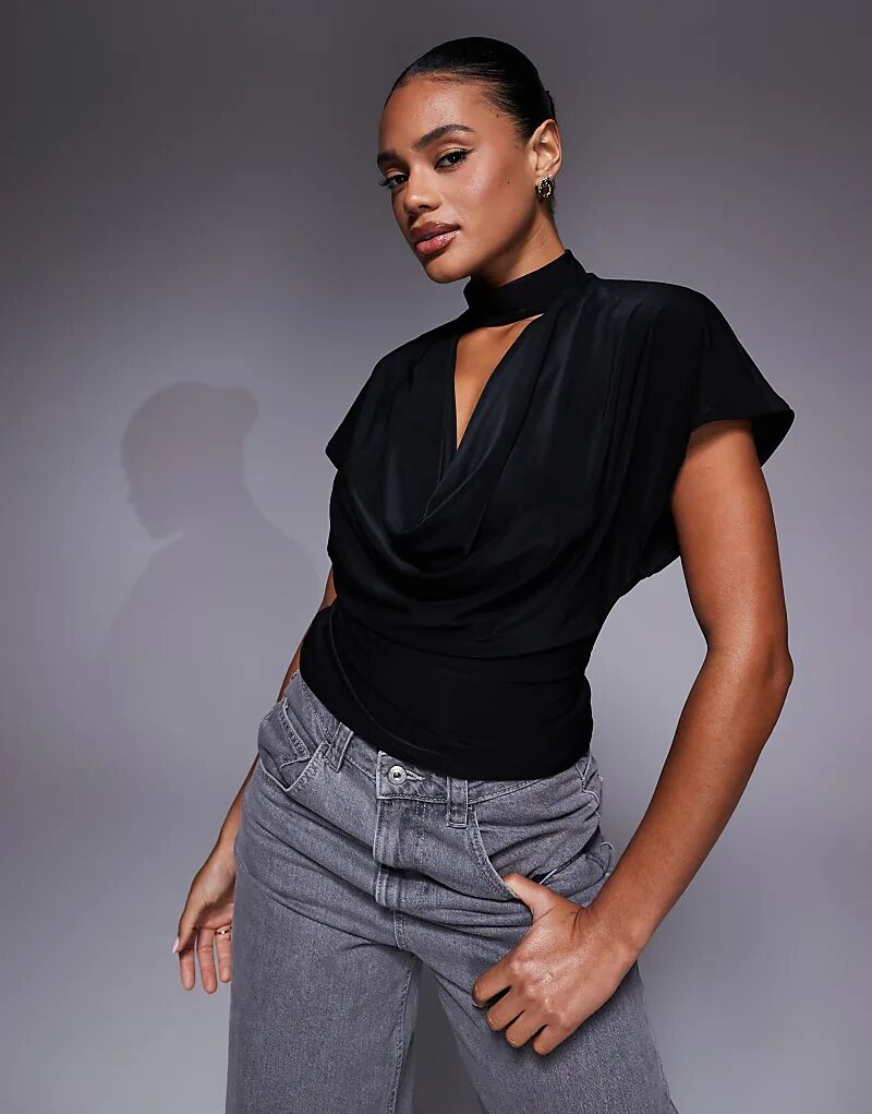 

Облегающий топ с глубоким воротником-хомутом ASOS DESIGN черного цвета