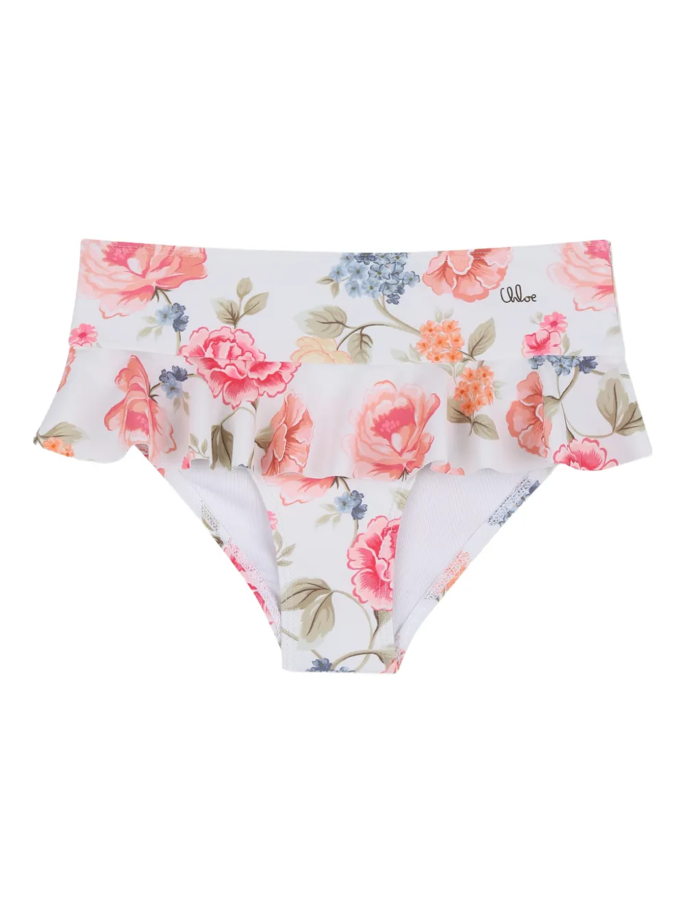 Купальник с оборками и цветочным принтом Chloé Kids, белый — фото 4