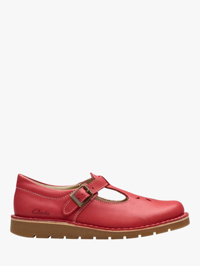

Детские радостные туфли T-Bar Clarks, Red Leather