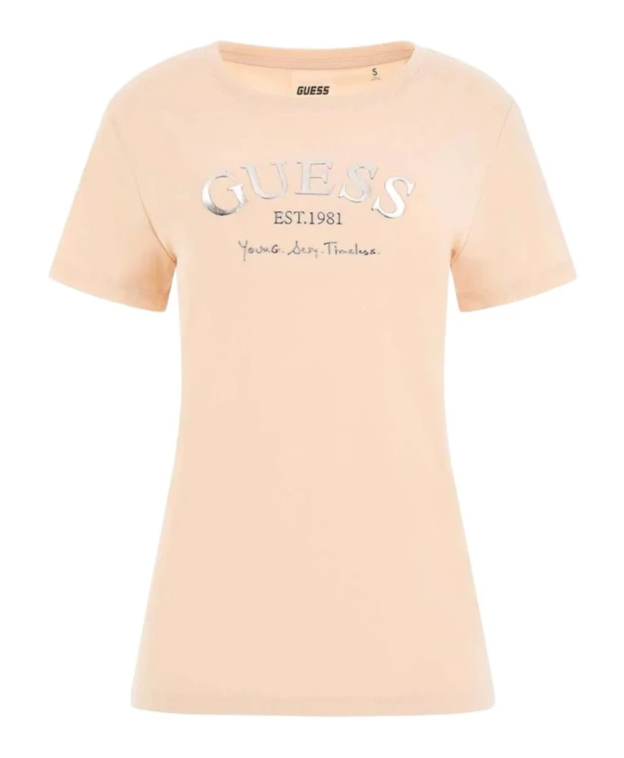 

Светло-Розовая футболка с короткими рукавами Guess, розовый