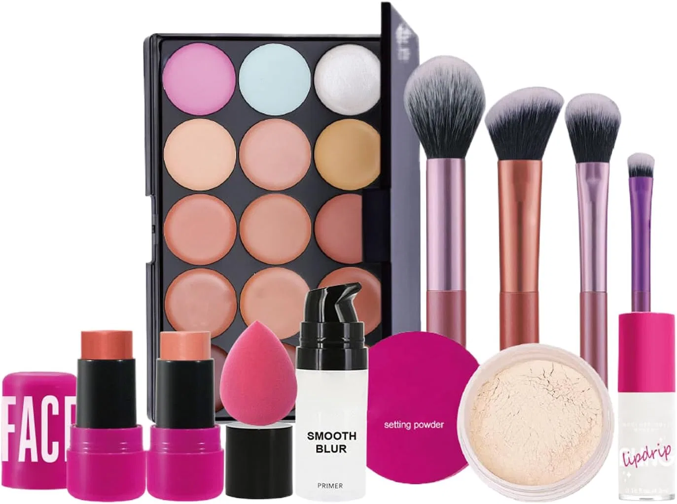 Набор косметики Face Makeup Set с палеткой теней, праймером, румянами и пудрой