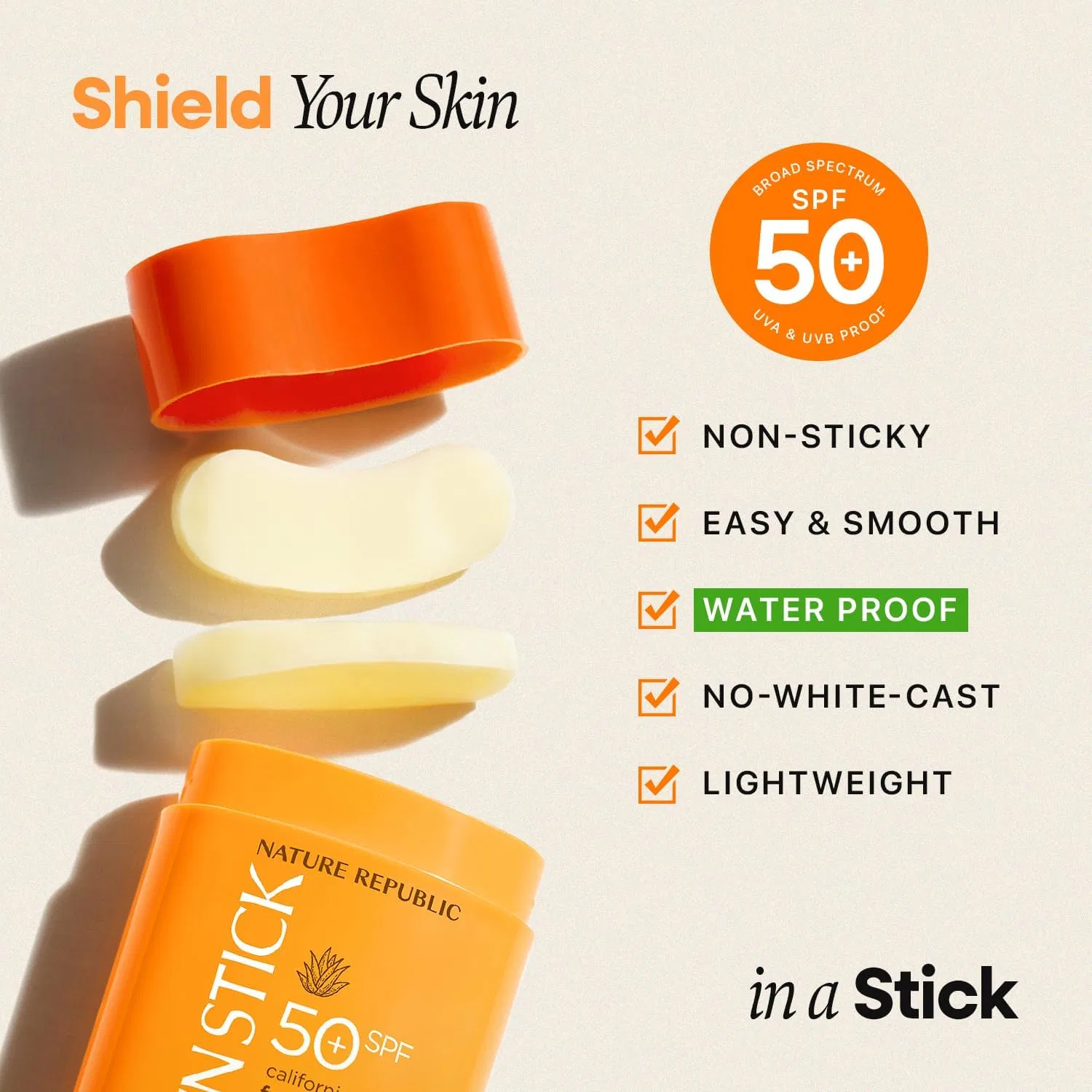Солнцезащитный стик для тела Nature Republic California Aloe Fresh Powdery Sun Stick SPF50+ — фото 3