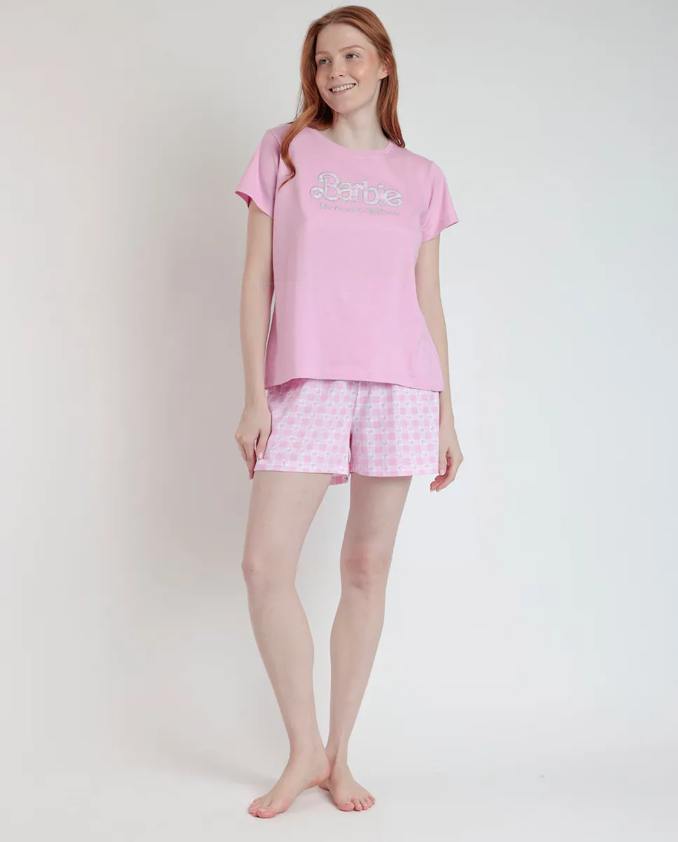 

Женская короткая пижама из розового трикотажа в клетку Barbie, цвет Rosa