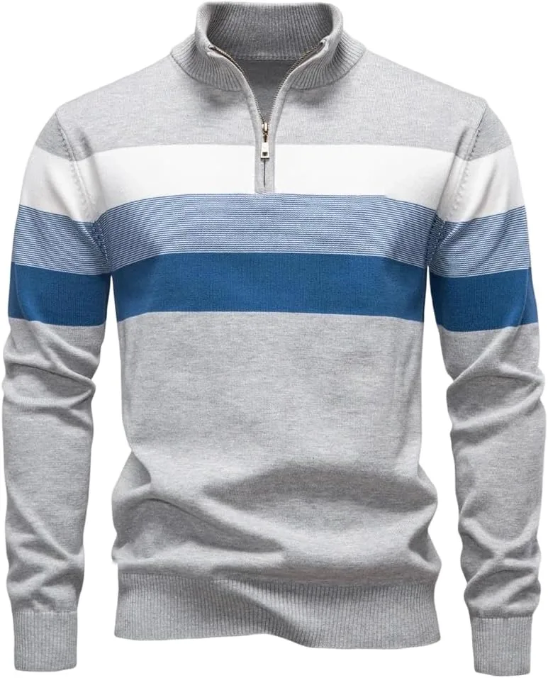 

Мужской свитер из хлопка с воротником стойкой и молнией на четверть
