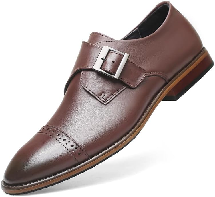 

Мужские лоферы с ремешком-монком из натуральной кожи, модные классические туфли с закрытым носком, низкие, без шнурков, оксфорды для делового повседневного ношения, офиса, свадеб и официальных мероприятий Lhyxu, коричневый