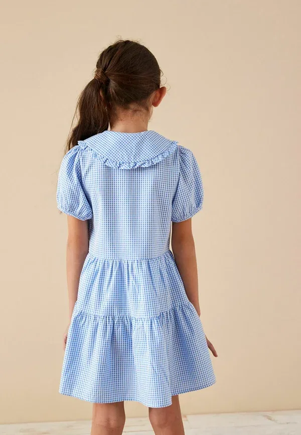 Платье повседневное Next, Rich school gingham tiered pretty day dress, темно-синий — фото 2
