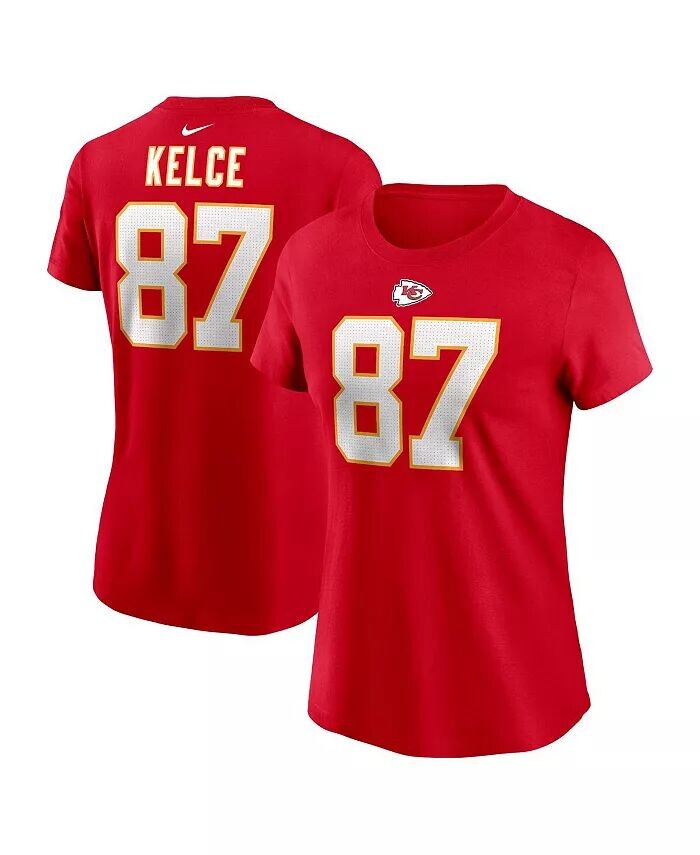 

Женская футболка Travis Kelce Red Kansas City Chiefs с именем и номером игрока Nike