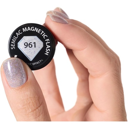 УФ-лак для ногтей 961 Magnetic Flash 7 мл, эффект «кошачий глаз» серебристого цвета Semilac — фото 2