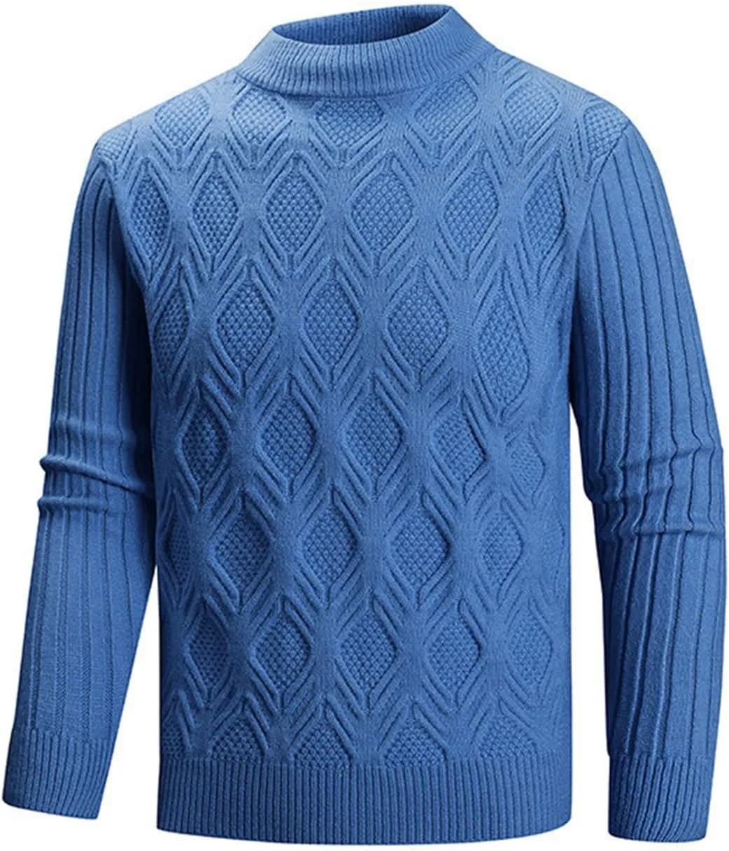 

Осенний свитер мужской Slim Fit с воротником-стойкой и косой вязкой