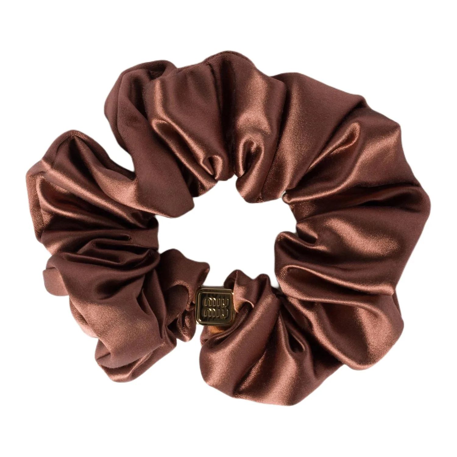 Лого-плакетка атласный скранч MIU MIU, cocoa коричневый