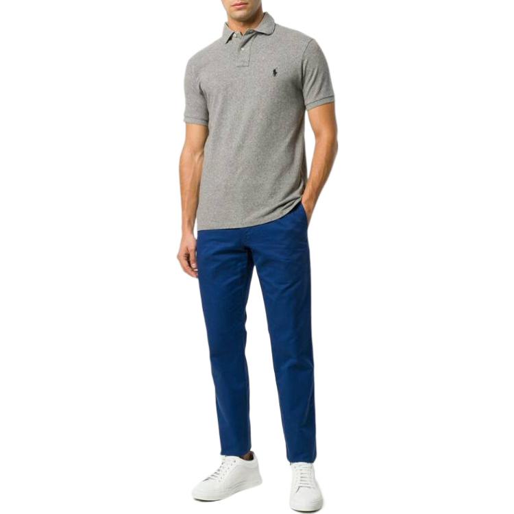 Футболка поло с коротким рукавом и вышитым логотипом Polo Ralph Lauren, серая — фото 3