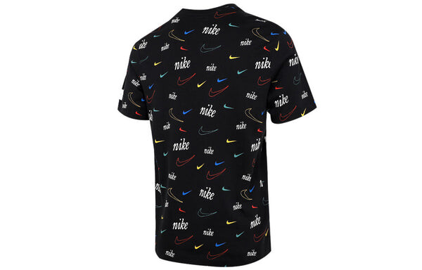 Футболка Men's Nike Logo Full Print Sports Training Short Sleeve Black T-Shirt, мультиколор — фото 2