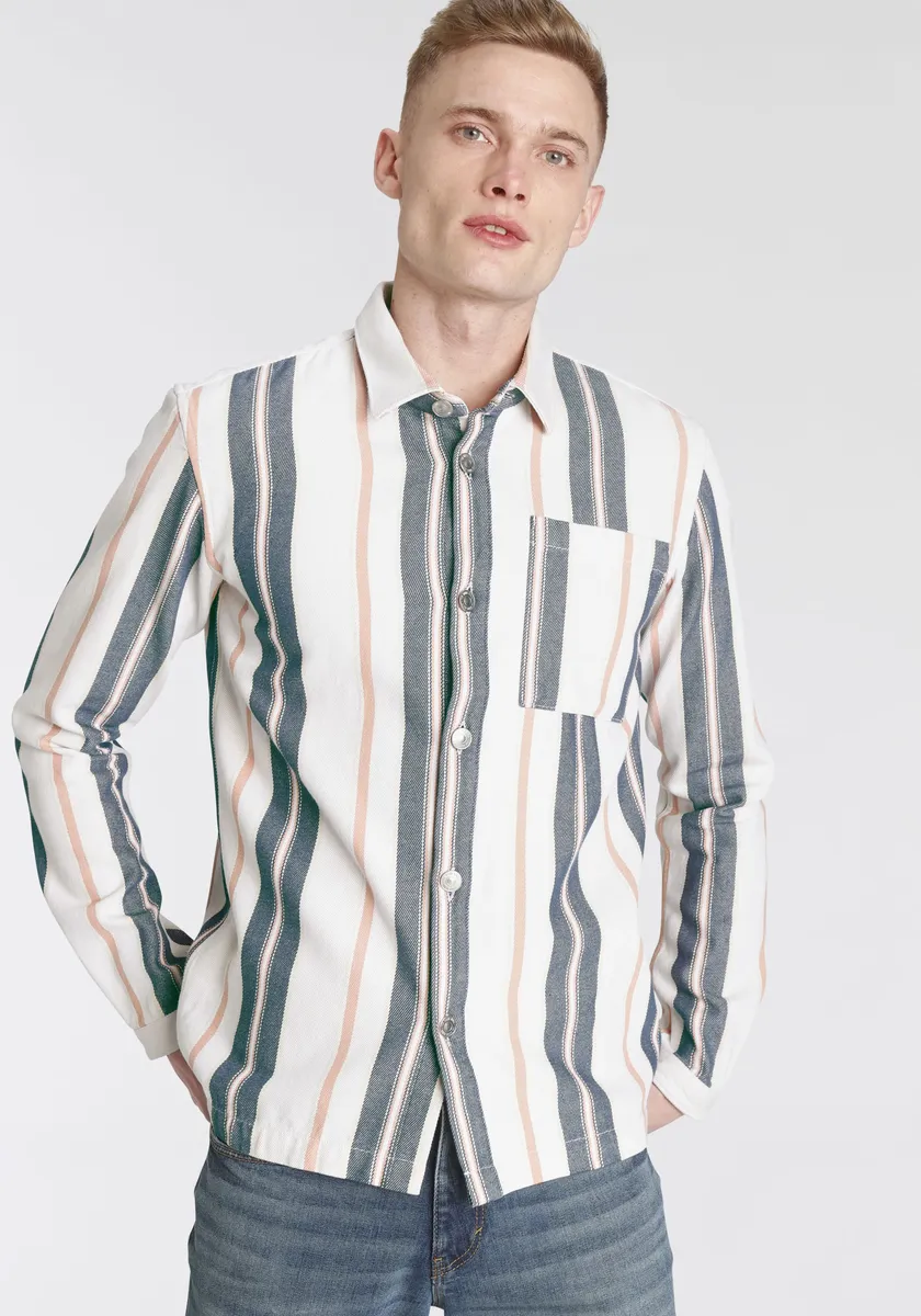 

TOM TAILOR джинсовая рубашка с длинными рукавами и полосками Tom Tailor Denim, цвет Graublau-Orange-Weiß