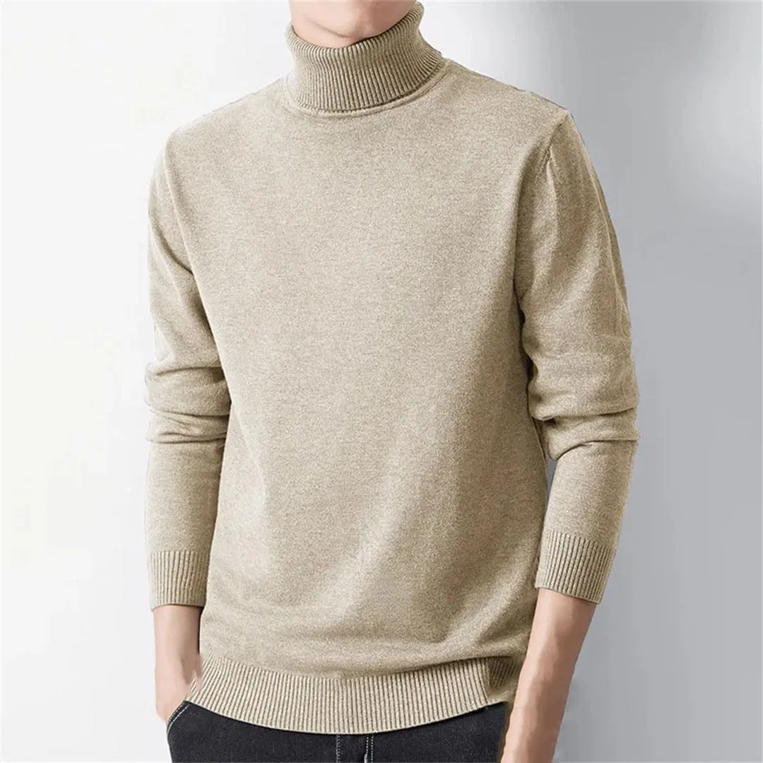 Мужской однотонный водолазный свитер Slim Fit вязаный пуловер однотонный повседневный свитер Generic, черный — фото 3