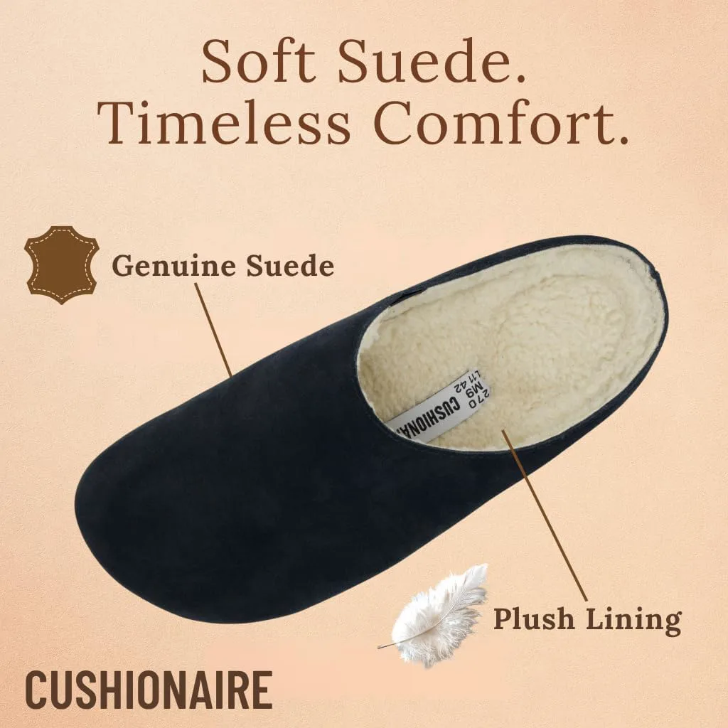 Мужские тапочки CUSHIONAIRE Heath из настоящей замши - уютные домашние сабо с искусственным мехом и ортопедической подошвой с эффектом памяти, для дома и улицы, черный — фото 4