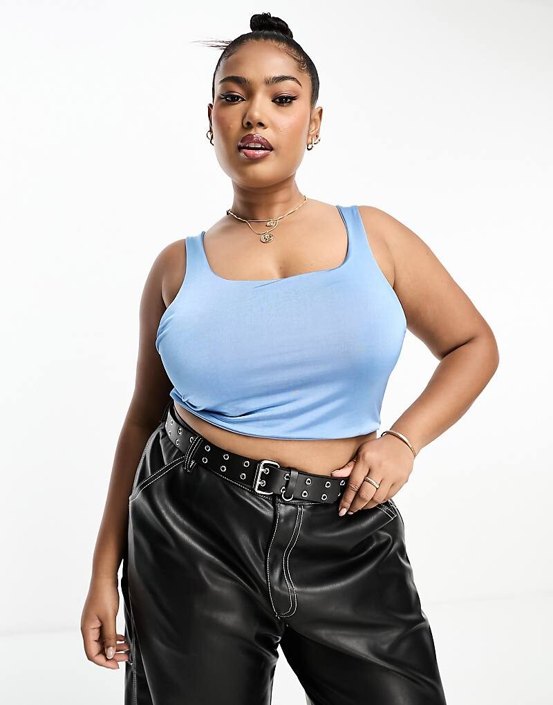 

Missguided Plus – Короткая синяя майка с овальным вырезом