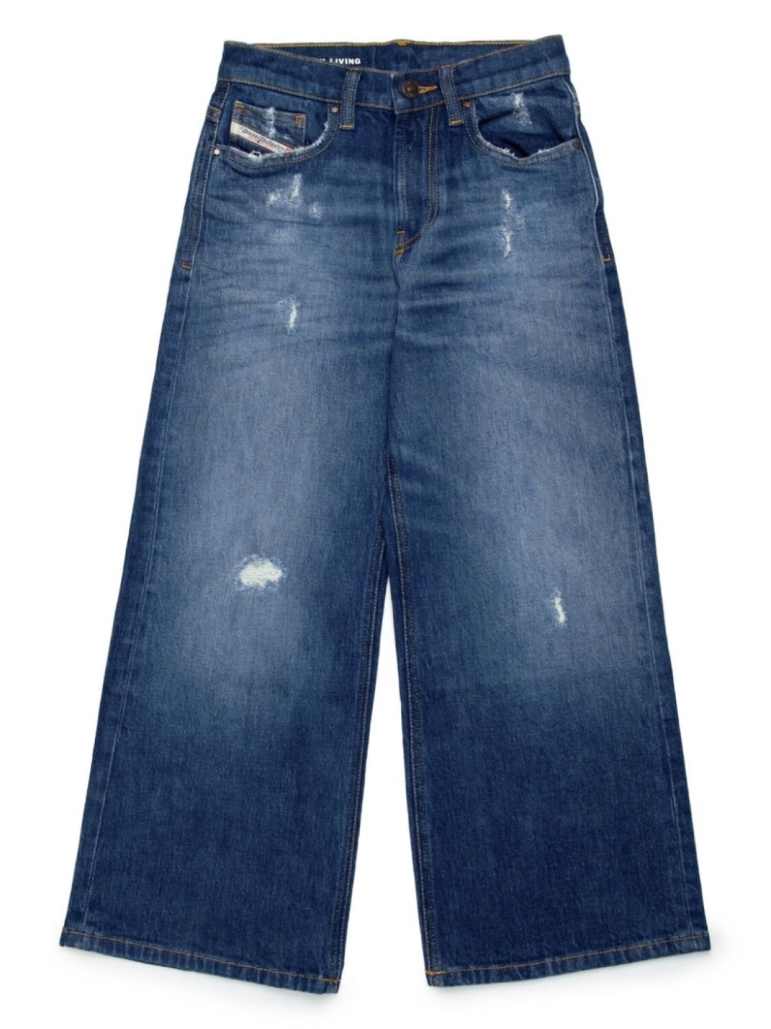 

Diesel Kids рваные джинсы прямого кроя, синий