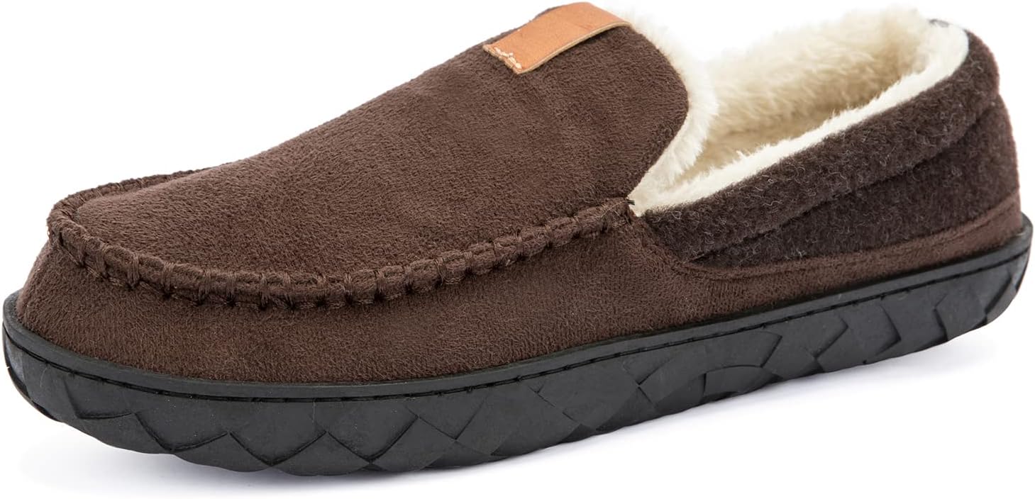 

Мужские мокасины с памятью формы, замшевые домашние тапочки для мужчин с мягкой флисовой подкладкой, противоскользящей подошвой, для дома и улицы Teezerber, Coffee