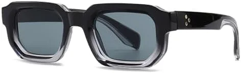 

2027 Модные квадратные солнцезащитные очки с заклепками для женщин, солнцезащитные очки UV400, ретро-градиентные очки для мужчин в стиле панк MTZJH, Black Blue Grey