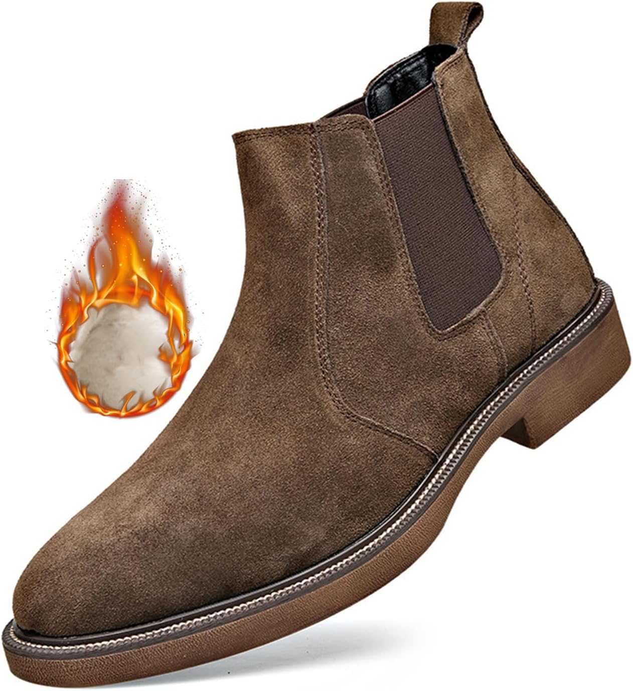

Мужские замшевые ботинки NELSBREX с массивным каблуком, ретро стиль Chelsea, классический округлый носок, удобная резинка для надевания, деловые, рабочие, формальные короткие ботинки, коричневый