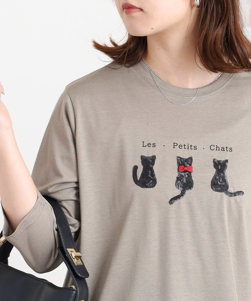 

Топ с пайетками и принтом в виде кошки, бренд BRODIAEA, серо-бежевый