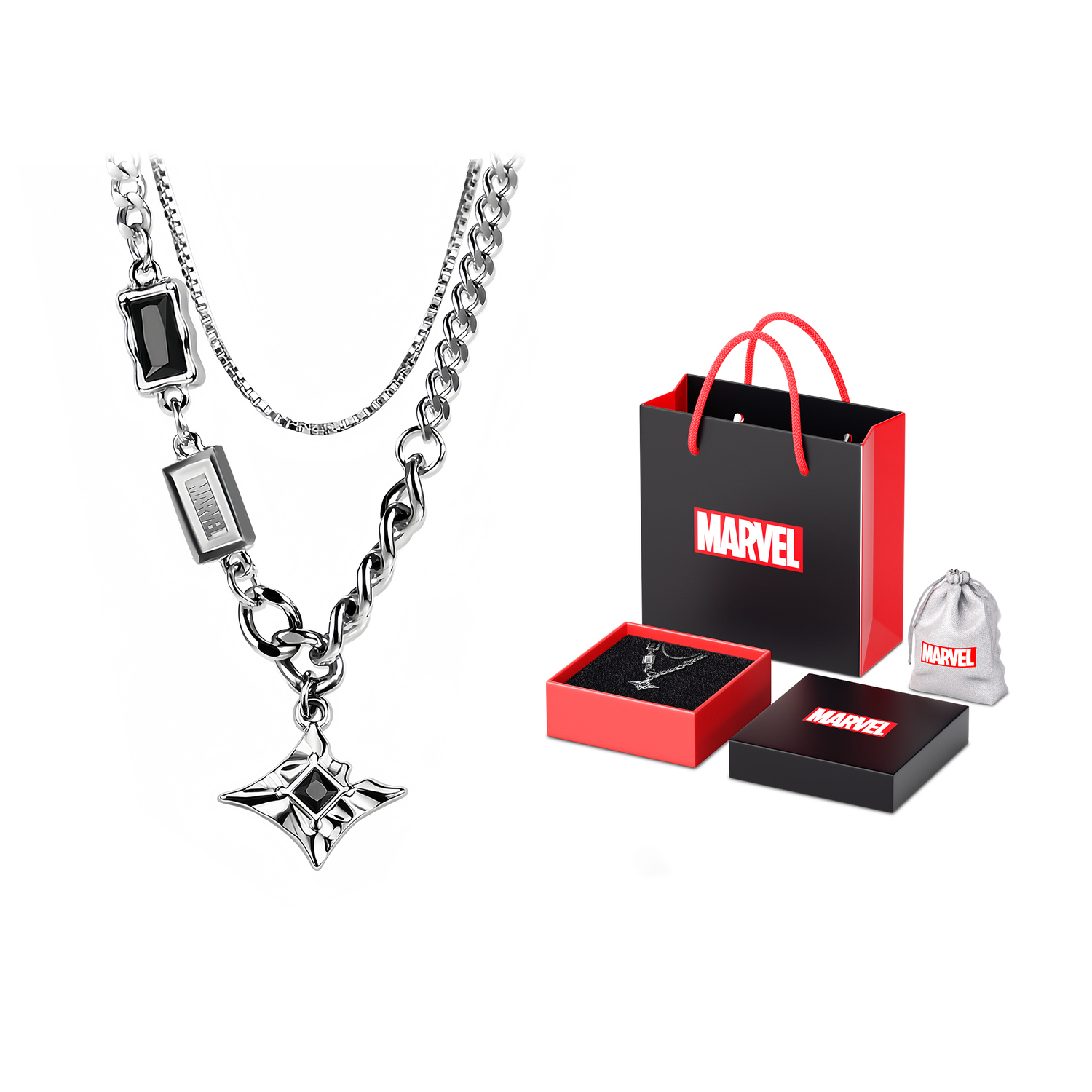 

Мужские и женские колье Marvel из нержавеющей стали Disney, avengers collection double-layer sparkle star necklace[brand collaboration box with shopping bag included]