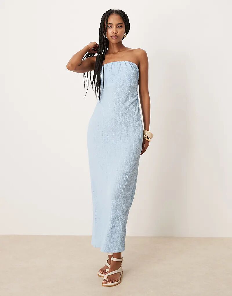 

Платье миди с фактурным лифом-бандо и завязками сзади ASOS DESIGN синего цвета