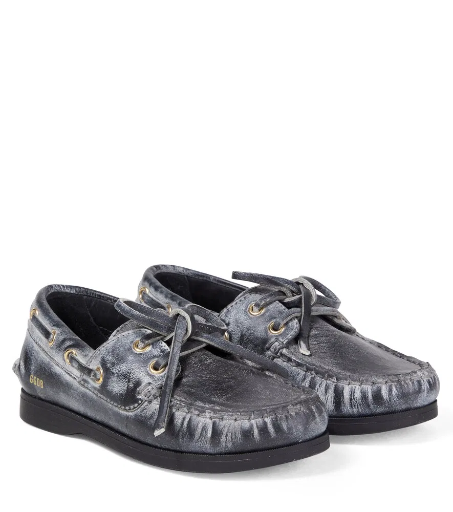 Круизные кожаные лодочные туфли Golden Goose Kids, черный