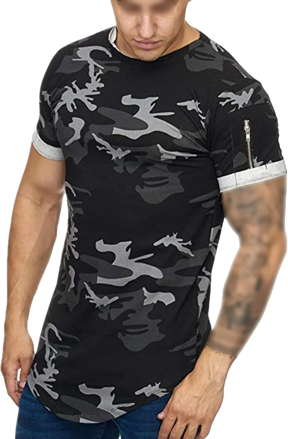 

JEsilunmaMY мужская камуфляжная майка с карманом-молнией, короткий рукав, slim fit