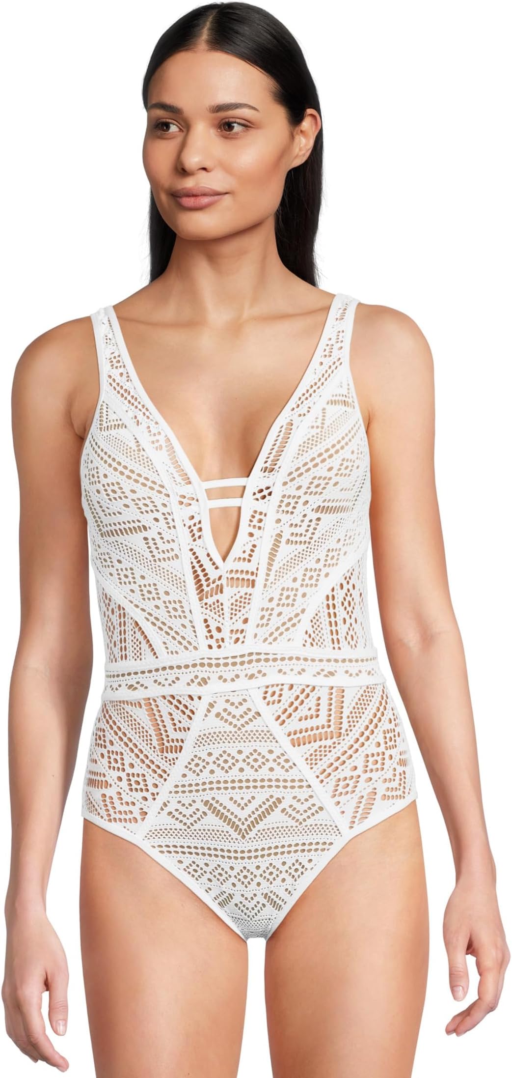 

Купальник BECCA Color Play Crochet Plunge One Piece, цвет White 1