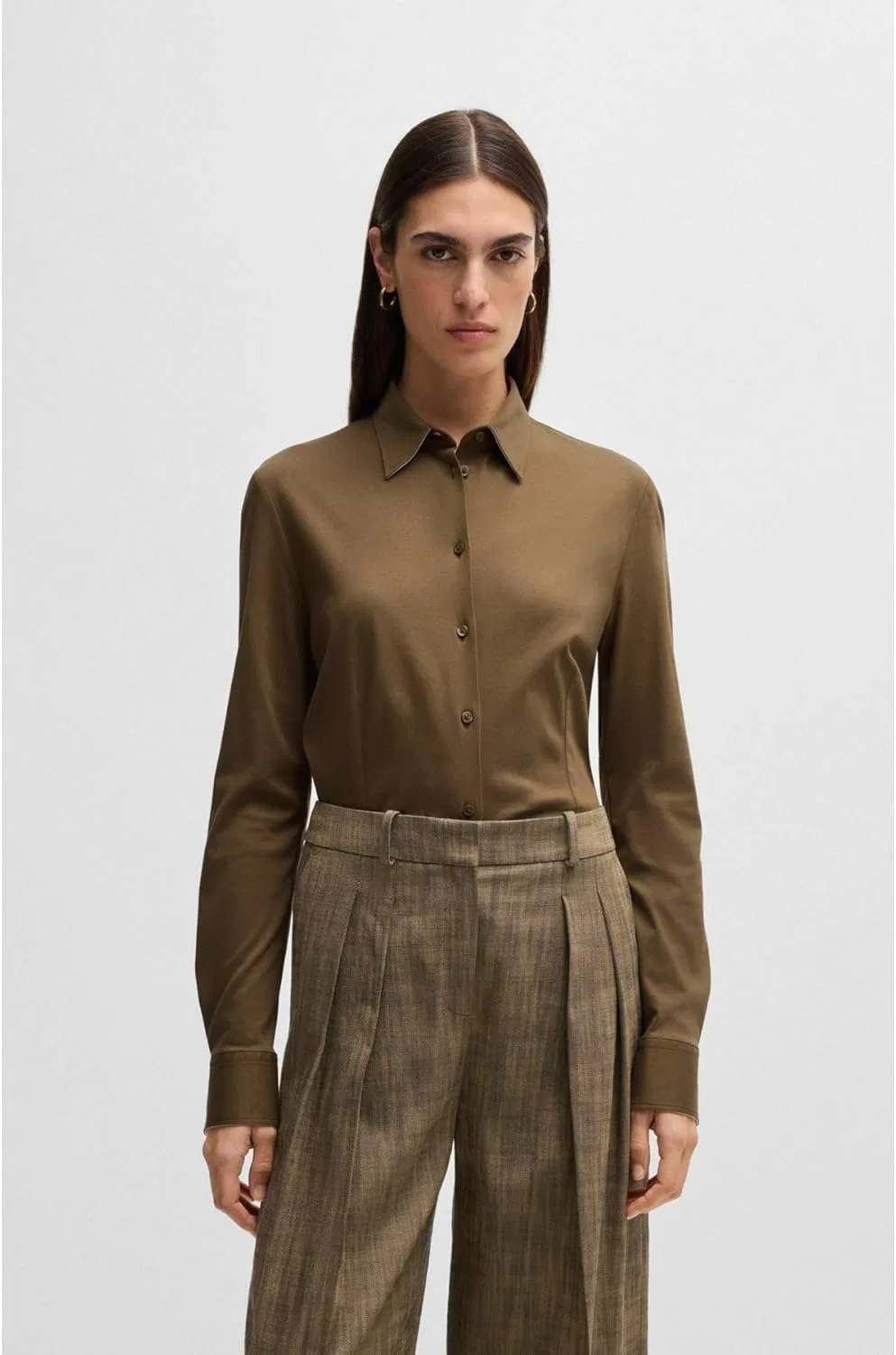 Блуза, женская, Extra Slim Fit, BOSS, коричневый — фото 3