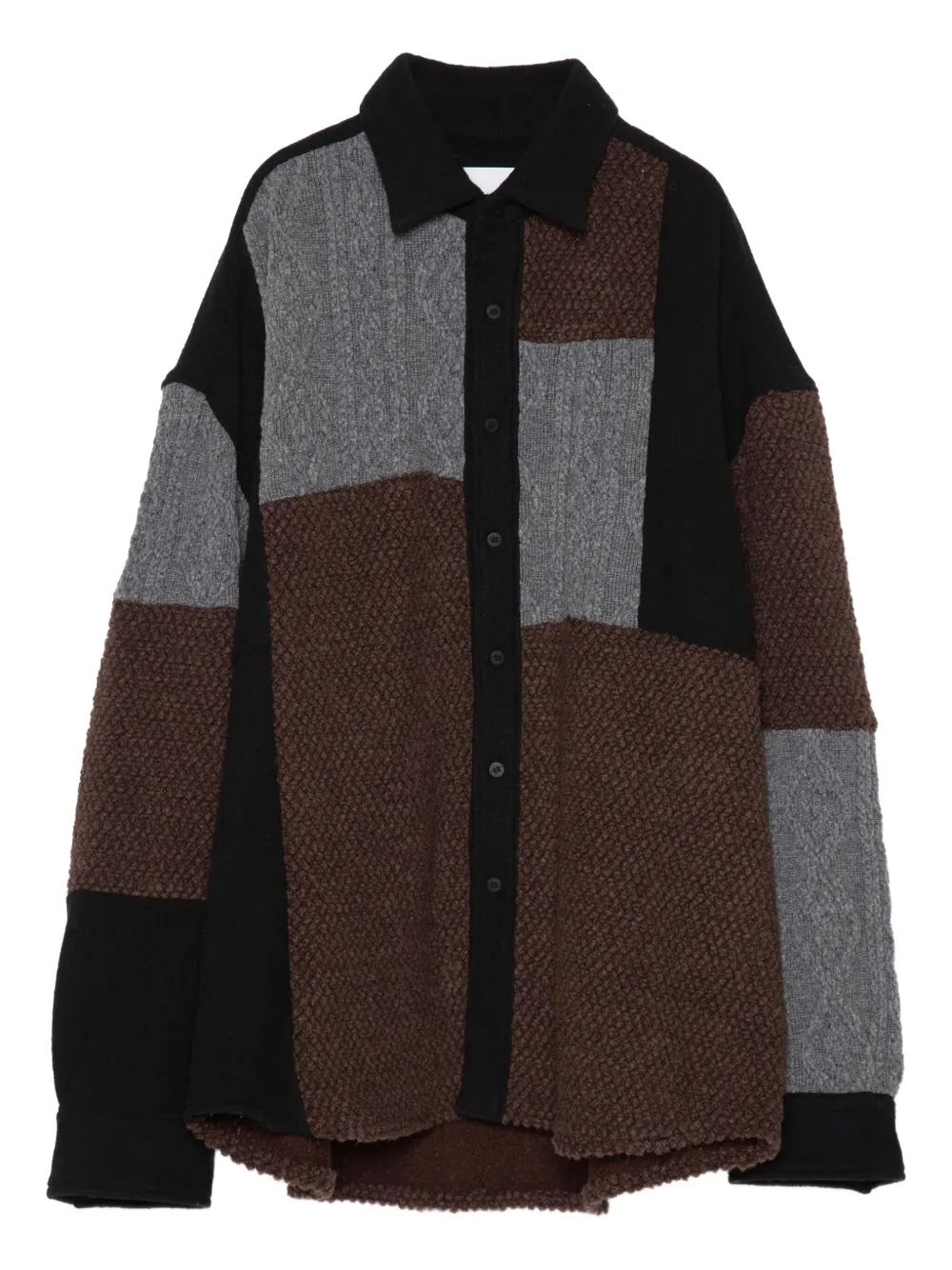 

Рубашка с застежкой на пуговицы и отделкой в технике пэчворк Yoshiokubo, коричневый