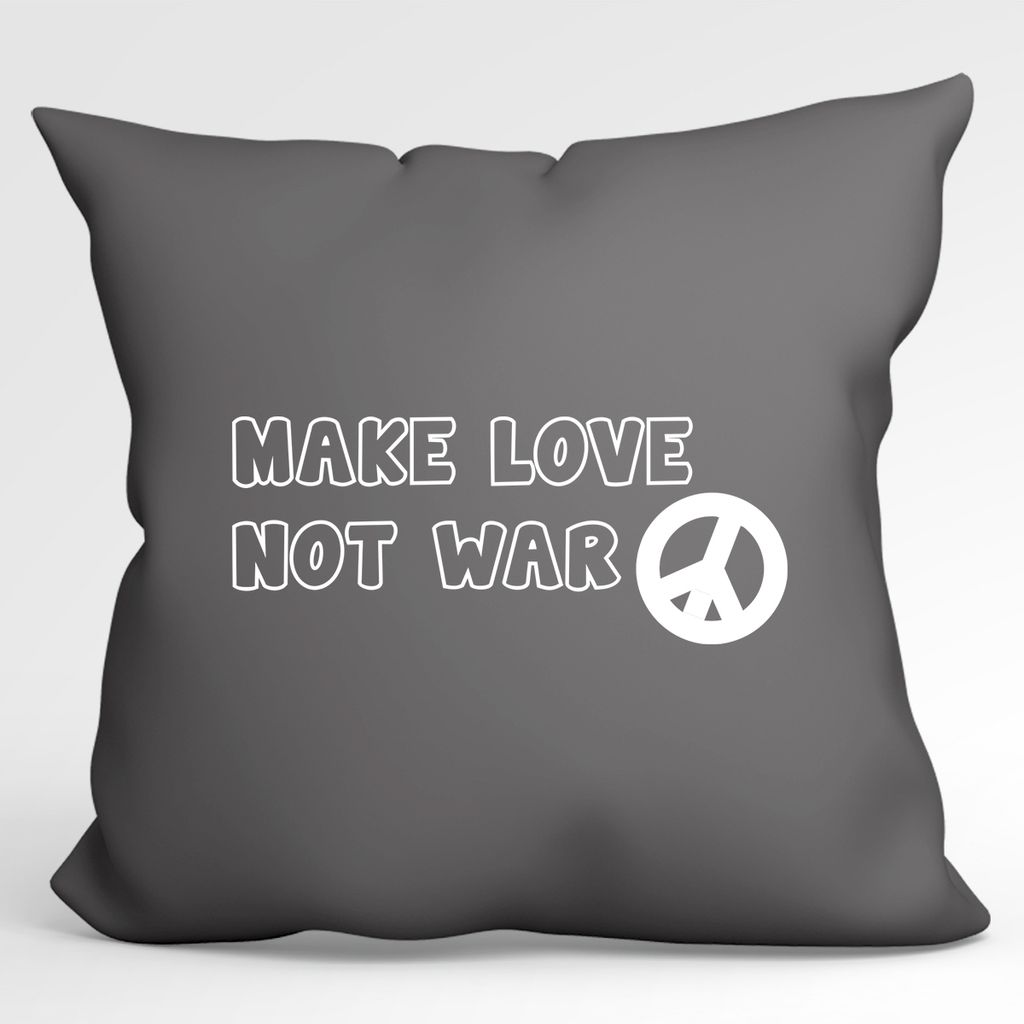 

УРАА! Подушка Make Love not War Love декоративная наволочка без наполнителя 40х40см Серая сталь с мотивом мира Hellweg Druckerei