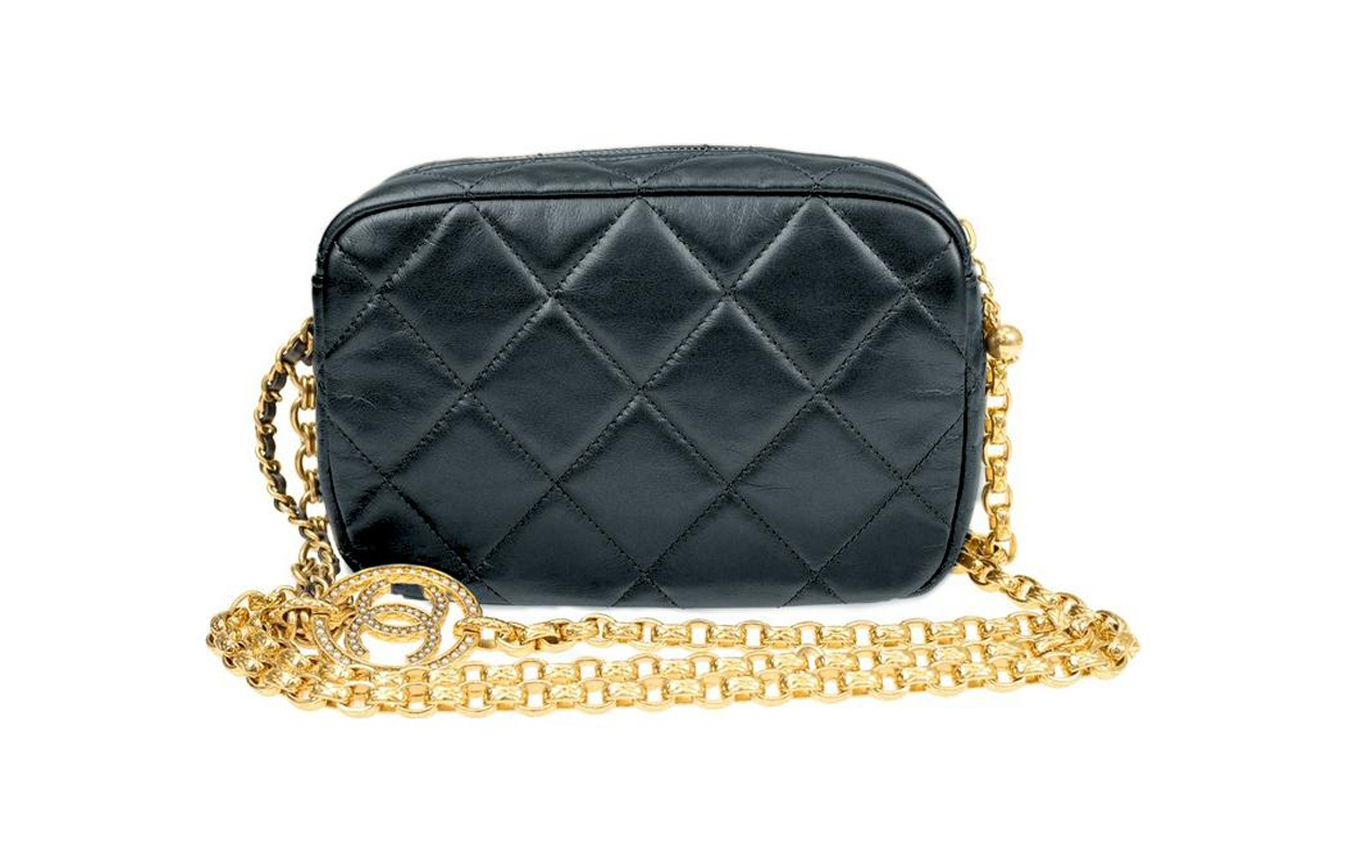 CHANEL Фотосумка из коровьей кожи и золотистого металла, мини-женская наплечная сумка, кроссбоди черная — фото 3