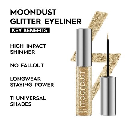 URBAN DECAY Moondust Жидкая подводка для глаз с блестками Стойкая блестящая подводка и верхнее покрытие для теней для век Быстросохнущая формула на водной основе Масштабируемые мерцающие оттенки Веганская формула Midnight Cowboy Gold Glitter — фото 3
