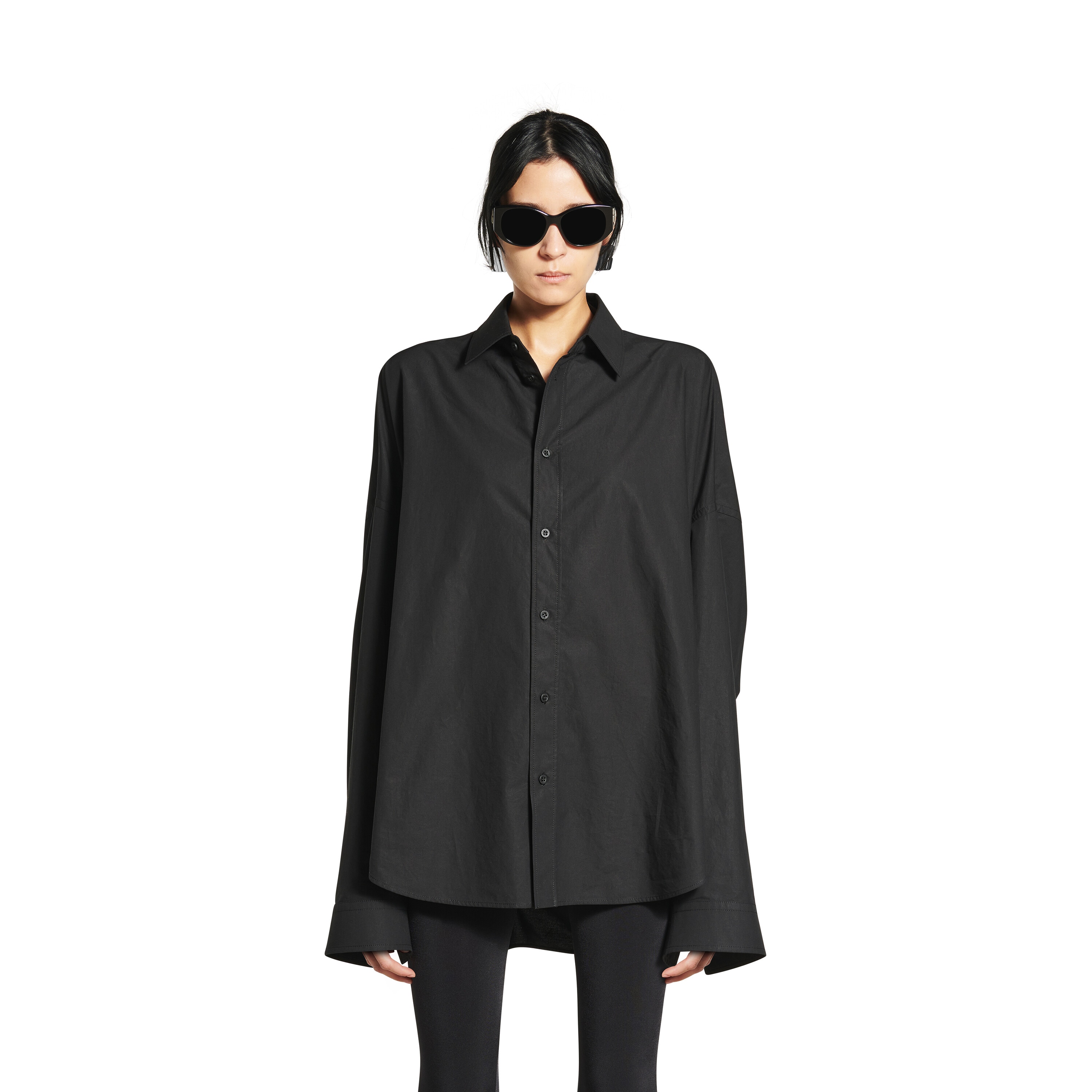 

Рубашка для кружева в черном регенеративном хлопковом Poplin BALENCIAGA, черный