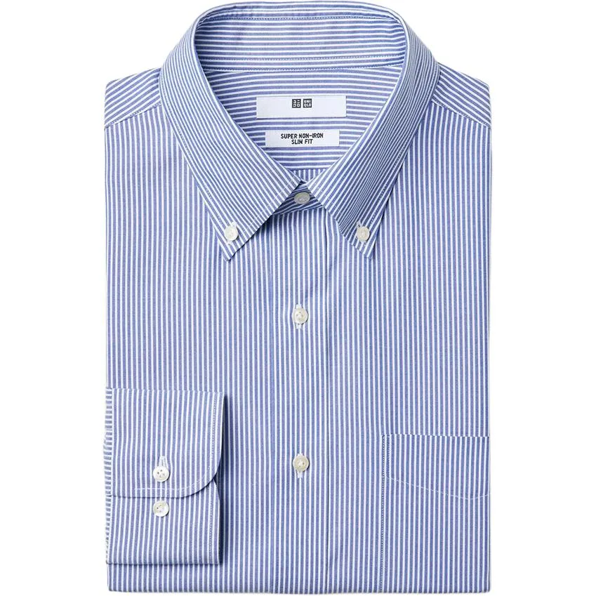 UNIQLO Рубашка мужская Blue Pointed Collar Moderate
