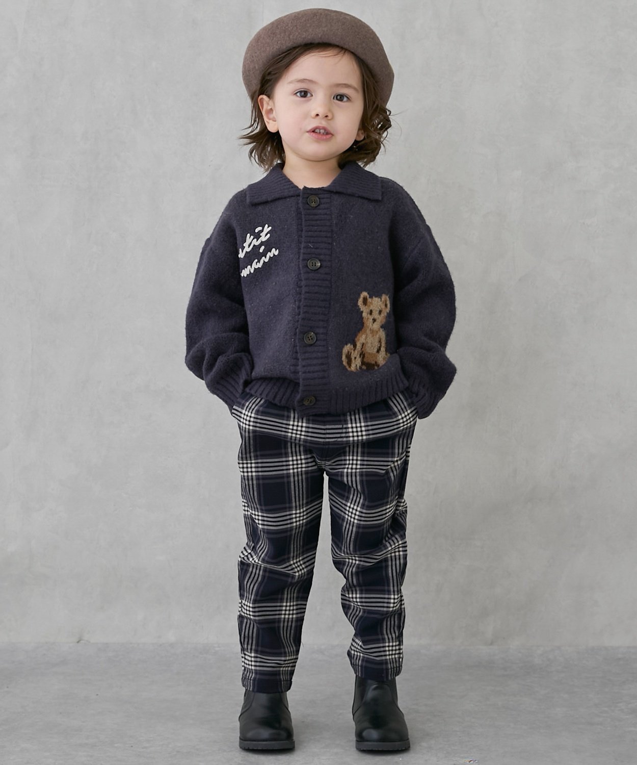 Клетчатые эластичные брюки Petit main, Navy blue