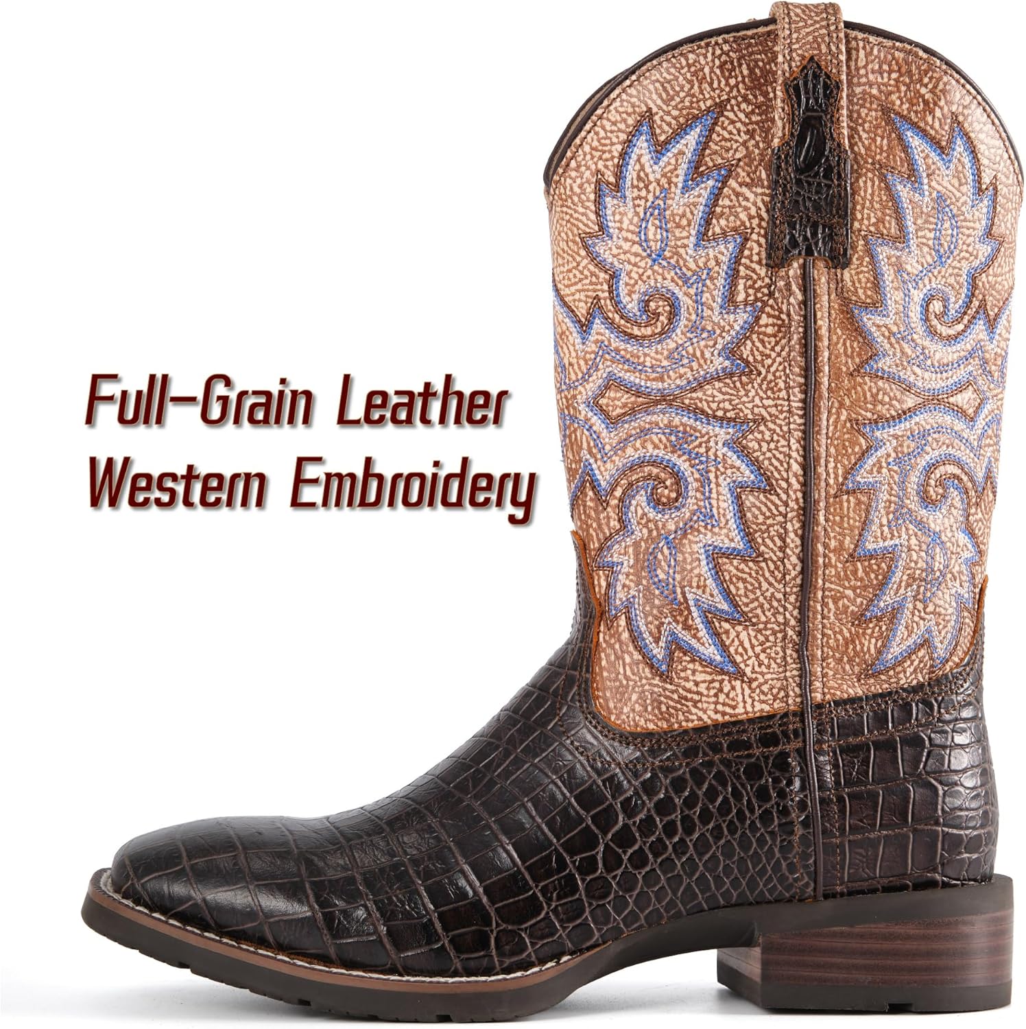Мужские сапоги SUREWAY Caiman Cowboy - мужские вестерн-сапоги с квадратным носком, масло- и скользкоустойчивые, прочные, модные классические сапоги-ботфорты высотой 25 см, сапоги с мягким носком, шоколадный — фото 2