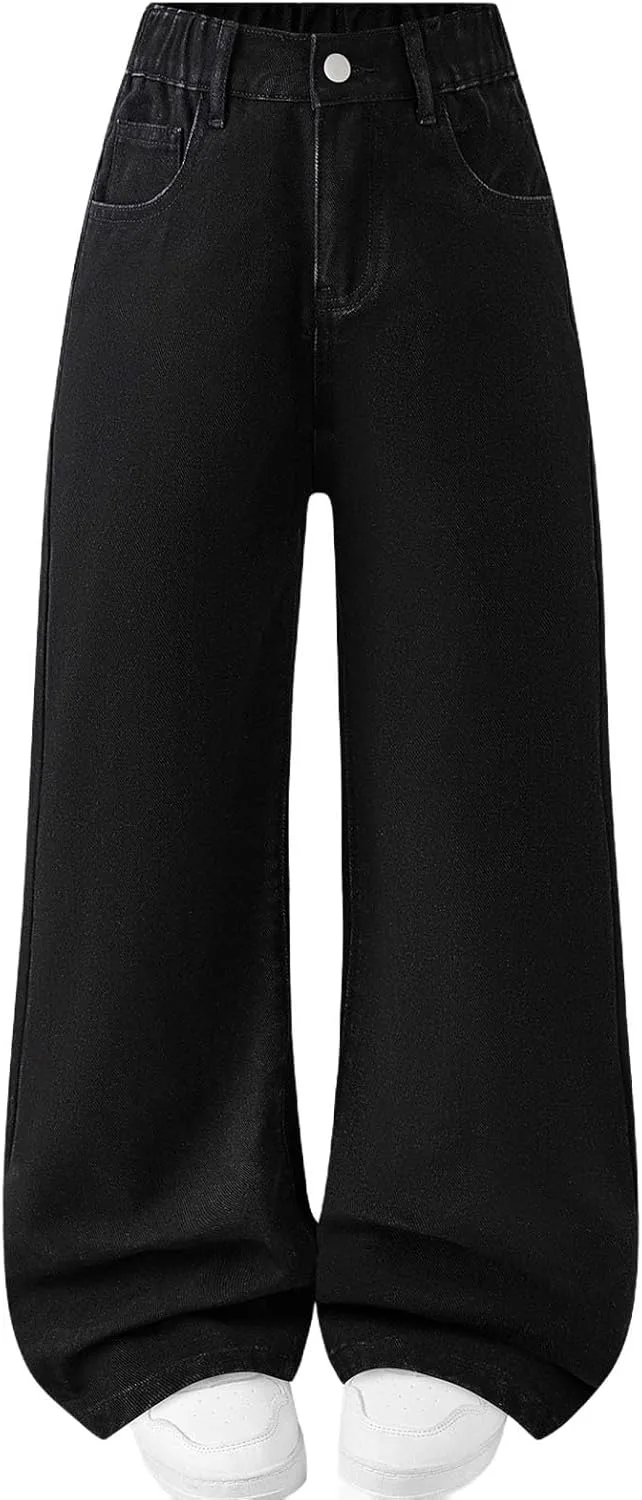 

Джинсы женские прямые широкие с эластичным поясом