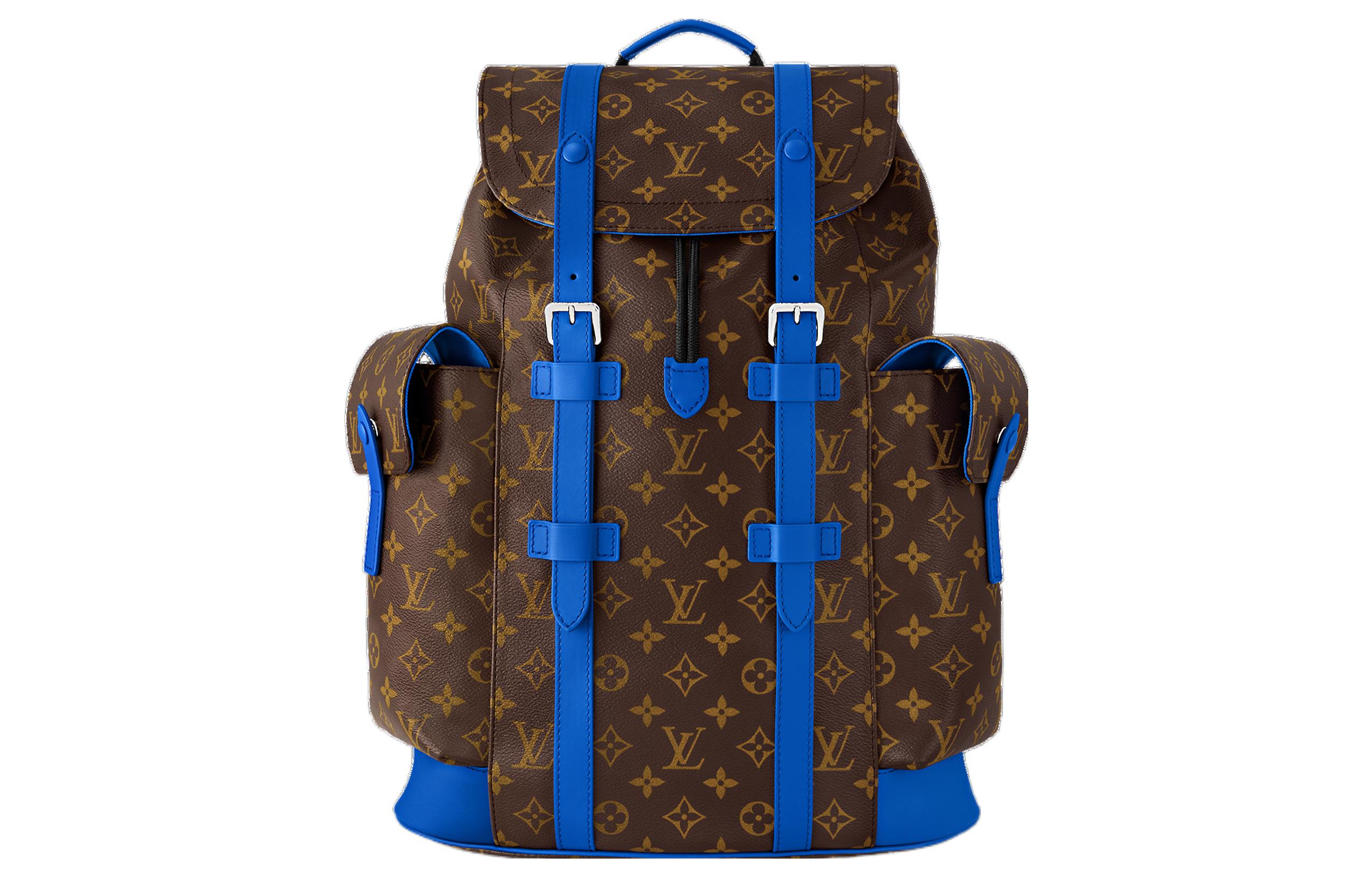 

LOUIS VUITTON Рюкзак CHRISTOPHER Medium мужской коричневый и синий из покрытого холста с задней частью из коровьей кожи