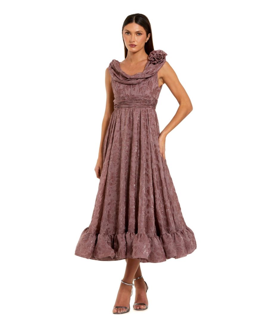 

Женское миди-платье из шифона с вытравленным рисунком, без рукавов, с воротником-хомутом Mac Duggal, Mauve