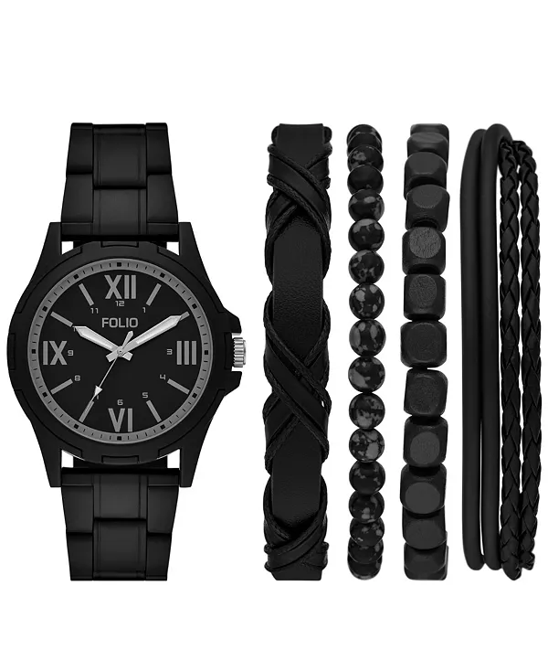 

Мужские кварцевые часы с тремя стрелками из черного сплава, 49 мм Folio, black