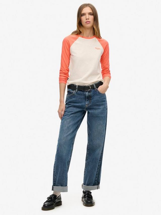 Бейсбольный топ с длинным рукавом essential logo Superdry, цвет Coral/Oat Marl — фото 2