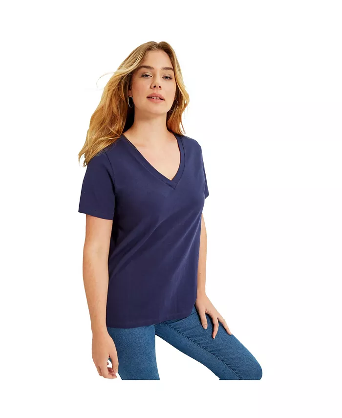 

Женская футболка One + Only больших размеров с коротким рукавом и V-образным вырезом June + Vie, синий