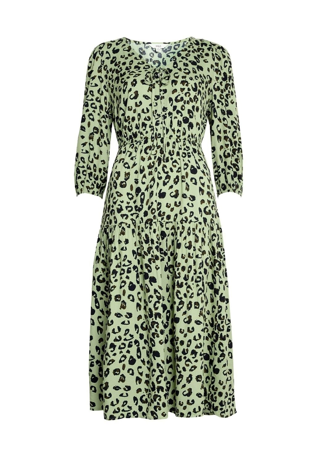 

Летнее платье Printed Tie Neck Midi Tiered Dress Marks & Spencer, микс хаки