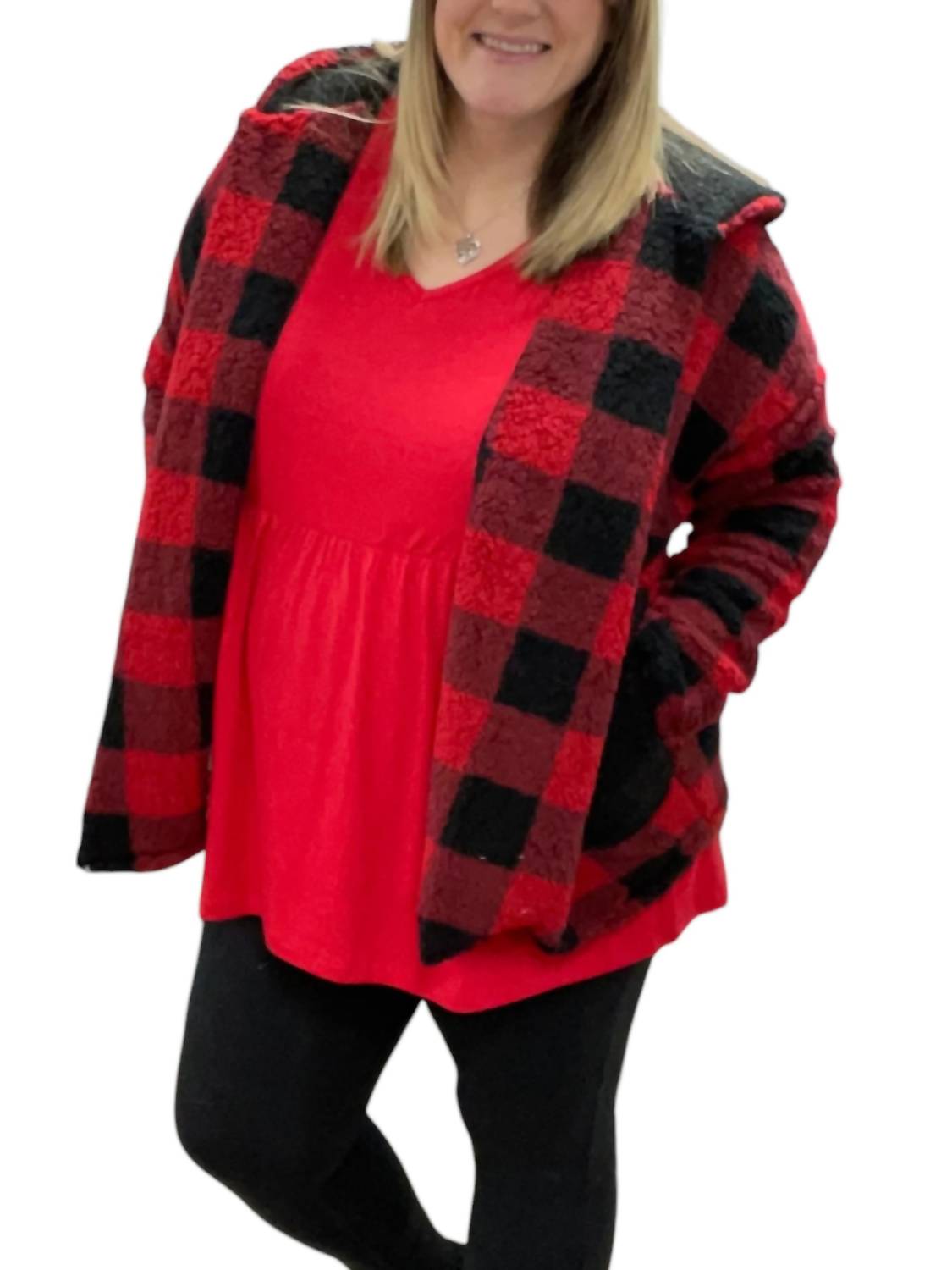 

Куртка-свитер из шерпы в клетку Buffalo Plaid красного цвета honeyme